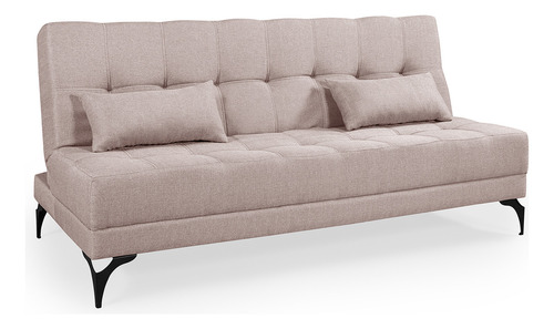 Sofa Cama Target Nevada Solteiro Reclinavel Linho Pes Ferro Cor Creme