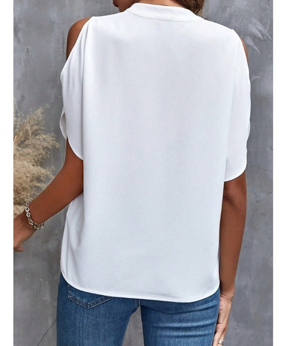 Blusa Elegante Con Cuello En V Y Mangas De Encaje De Verano