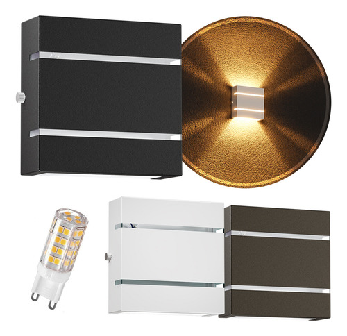 6x Arandela Slim 2 Frisos Focos Externa + 6 Leds G9 5w Mf103 Estrutura Branco