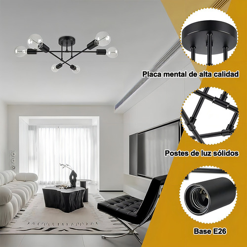 Banna 1 Piece E26 Lámpara Colgante Moderna E26, Plafón De Estilo Industrial De 6 Luces En Negro Para Isla De Cocina, Dormitorio, Comedor, Salón, Casa De Campo
