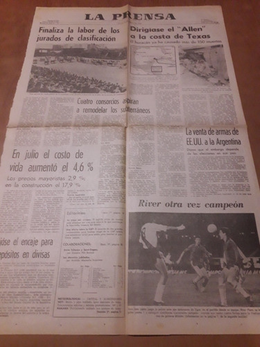 Tapa Diario La Prensa 08 08 1980 River Campeón Exposición Ru