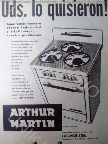 Lote 4 Antigua Publicidad Clipping Cocina Arthur Martin 1957