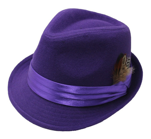 Sombrero Inglés Fantasía Morado Con Pluma Invierno