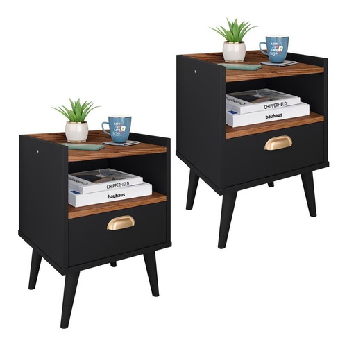 Conjunto Decorativo Quarto Casal Kit 2 Mesas Cabeceira Retrô