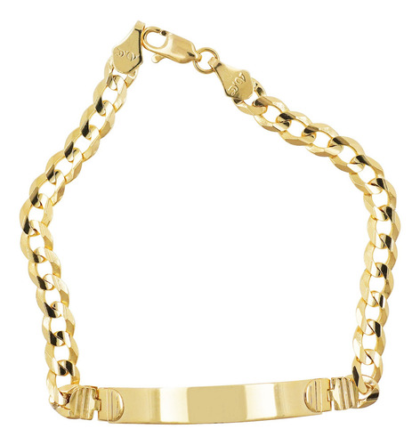Esclava Barbada Con Placa Oro Sólido 14 Kilates 6 Mm X 21 Cm