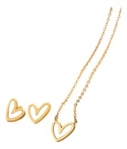 Comprar Set Cadena Y Aros Corazon Nacar Baño Oro 18k Mujer Elegante