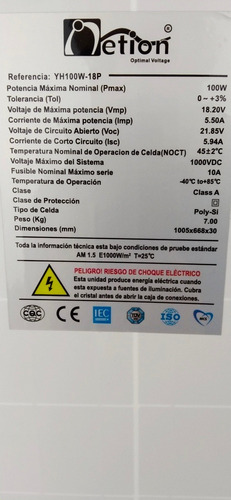 Imagen 3 de 3 de Panel Energia Solar 100w Policristalino