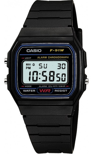 Reloj Pulsera Casio Digital F91w-1, Negro,resistente Al Agua