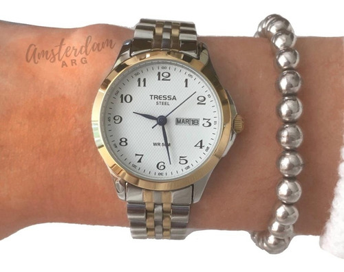 Reloj Tressa Dama Modelo Citi Acero Calendario Sumergible Color Del Fondo Blanco