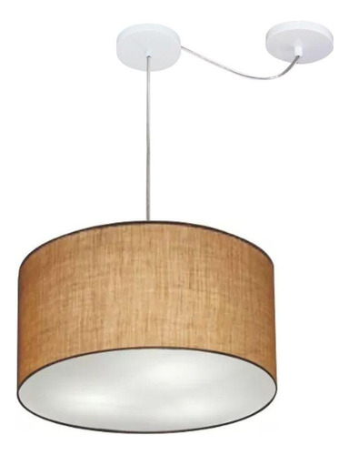 Lustre Pendente Cilíndrico Com Desvio De Centro Md-4163 Cúpula em Tecido 40x25cm Palha - Bivolt