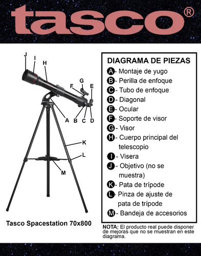 Imagen 7 de 10 de Telescopio Tasco Refractor Spacestation 800x70mm Altazimutal