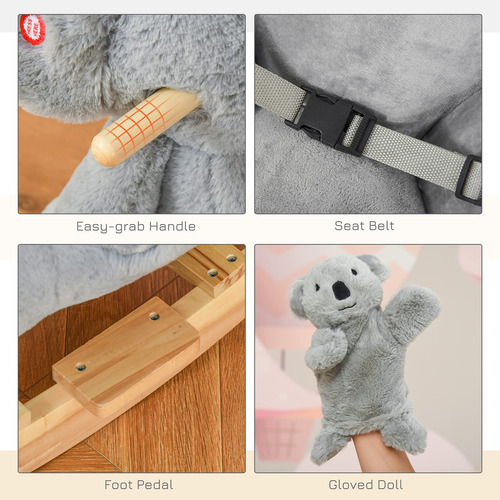 Caballo Mecedor Koala Para Niños Con Sonidos Realistas Gris Color