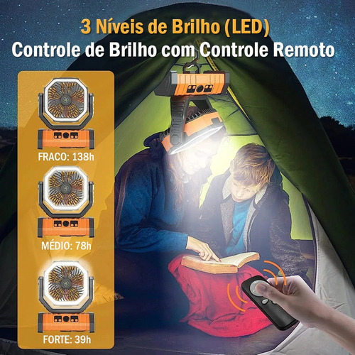 Ventilador Portátil Para Camping 20000mah Com Luzes Led