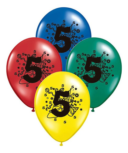 Globos Impresos De 12  Motivo Número 5 X 50 Unidades