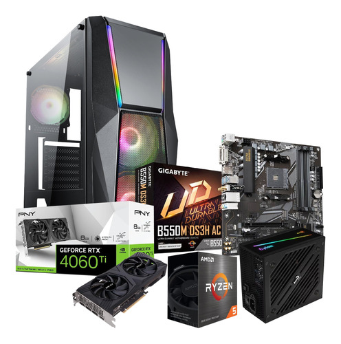 Pc Torre Gamer Rtx 4060 Ti 8gb Ryzen 5 5600 16gb Ram 500gb