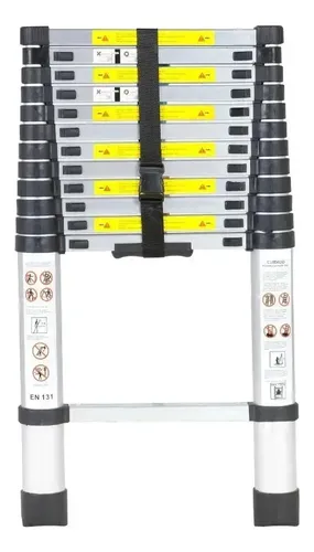 Escada Telescópica Aço Inox 3,8m 13 Degraus Zaganza Portátil Prateado - R$ 484,5