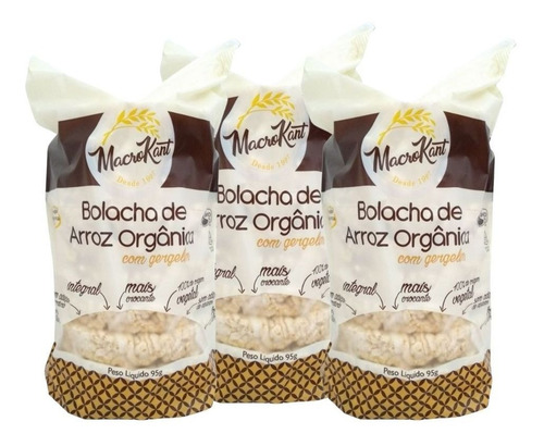 Kit C/3 Macrokant Bolacha De Arroz Integral Gergelim 95g