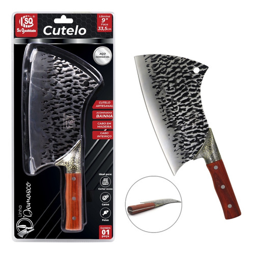 Cutelo Damasco C/bainha Ideal Para Cortar Ossos Carne Peixe