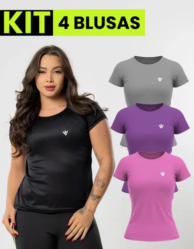 Kit 4 Blusas Feminina Fitness Dry Fit  Camiseta Academia
