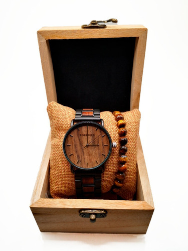Reloj De Madera Hombre Minimalista Elegante + Pulsera 
