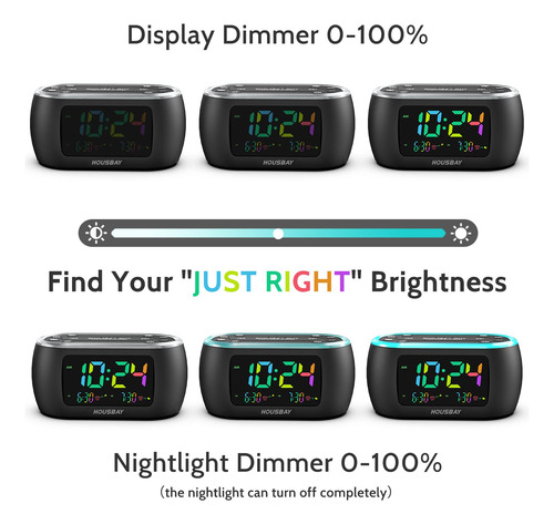 Reloj Despertador Housbay 3 En 1 Con Luz Nocturna Arcoíris Color