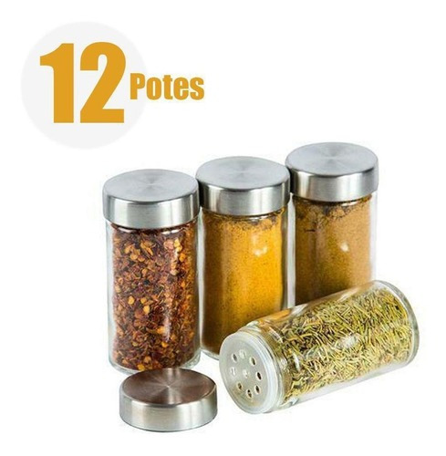 Porta Temperos Giratorio 12 Potinhos Condimentos Inox Vidro
