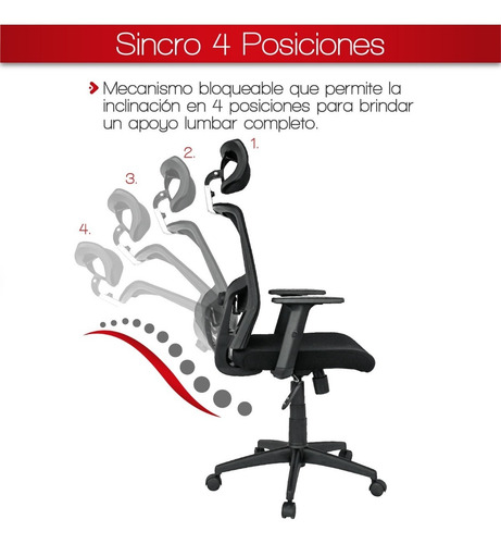 Imagen 5 de 9 de Silla De Oficina Nairobi Brazo 3d Lumbar 2d Sincro