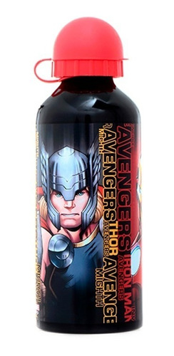 Botella De Aluminio 700 Ml Avengers Negro C/tapa Roja