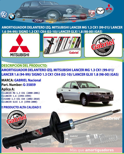 Amortiguador Delantero Izq Lancer Signo 1.3 Lancer Glxi 1.8