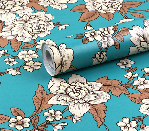 Papel Tapiz Decorativo Floral Azul Para Estante Despegar X