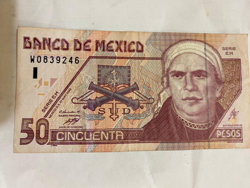 Billete Cincuenta Pesos Morelos,año 2003,serie Eh.