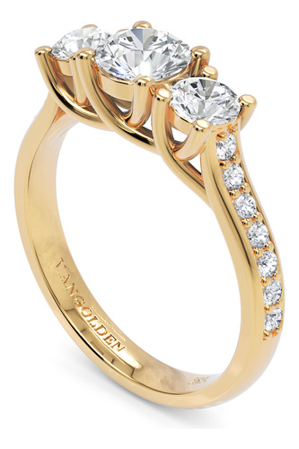 Anel De Noivado 3 Pedras Em Ouro 18k 1,1 Ct Com Moissanites