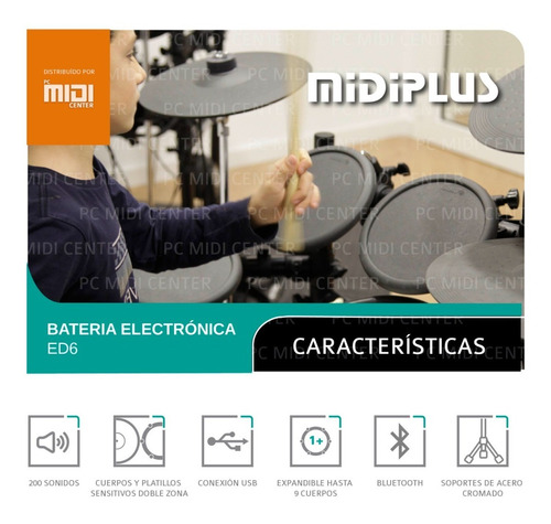 Imagen 6 de 10 de Batería Electrónica Midiplus Ed6 5 Cuerpos 3 Platillos Promo
