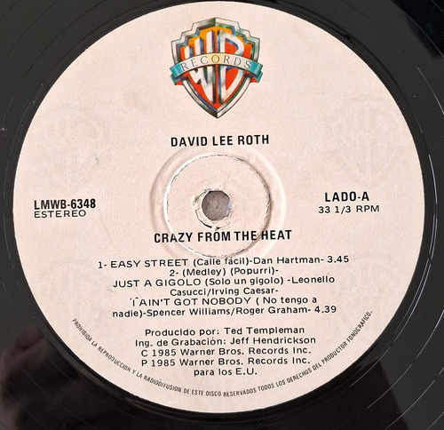 David Lee Roth Lp Crazy From The Heat Estándar (Usado)