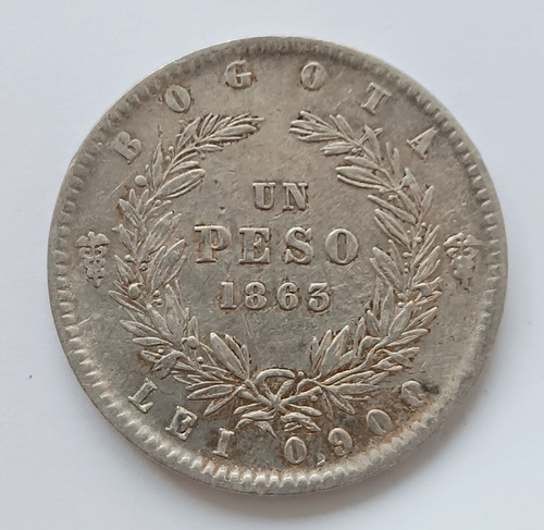 Moneda 1 Peso 1863 Bogotá Estados Unidos De Colombia