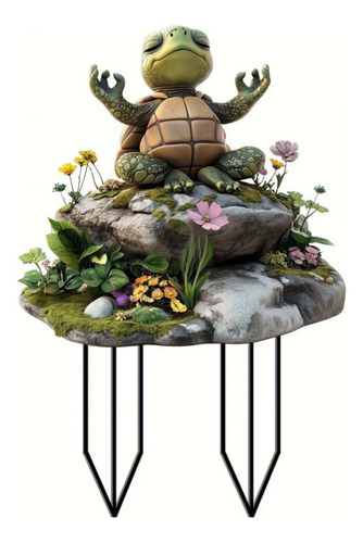 Uma Tartaruga De Ioga Sentada Em Uma Estaca De Jardim De Acr
