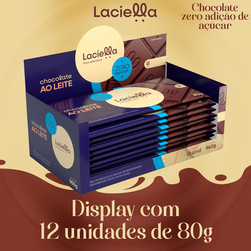 Laciella Chocolate Ao Leite Zero Açúcar 80g - Caixa - 12 Un
