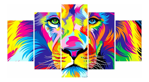 Cuadro Decorativo  Moderno León De Colores 125cm Por 70cm 