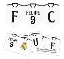 Comprar Banderín Imprimible Real Madrid Remera Feliz Cumple + Nombre