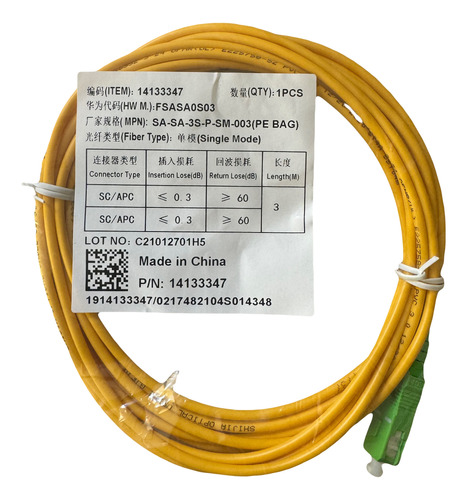 Jumper De Unifibra Monomodo Sc/ Apc 3m 5 Piezas