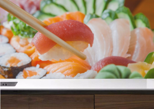 Adesivo Decor Parede Painel Cozinha Oriental Sashimi Sushi