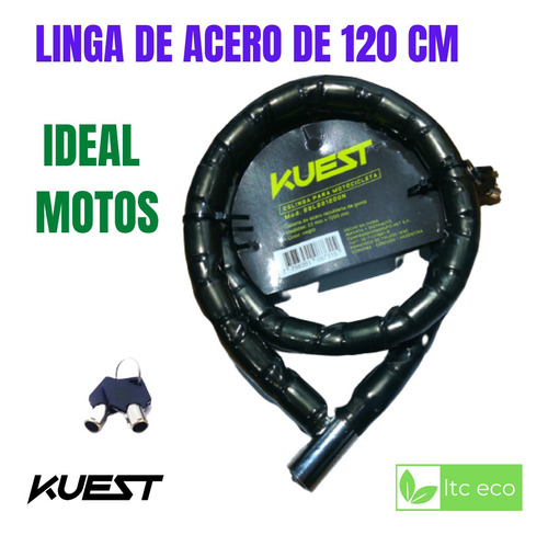 Imagen 1 de 10 de Candado Linga Piton Moto Bici 22mm X 1,2m Eslabones 2 Llaves