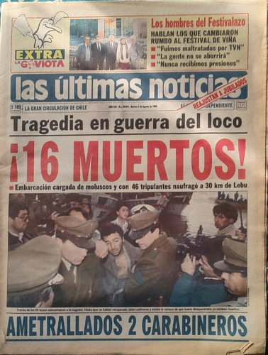 Diario Las Últimas Noticias 1993 16 Muertos En Lebu (d92