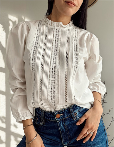 Camisa Blusa Importada Broderie Alforzas Hippie Chic Boho