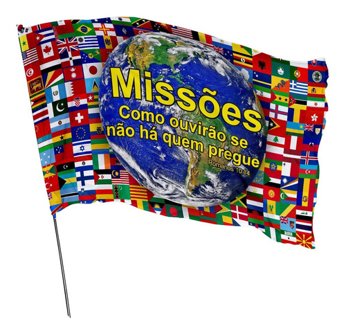 Bandeira Evangélica Missões Mundo 1,45m X 1,0m Em Tecido