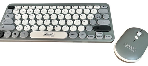 Combo Teclado Mouse Inalámbrico Retro Vintage Bluetooth Gris Gris