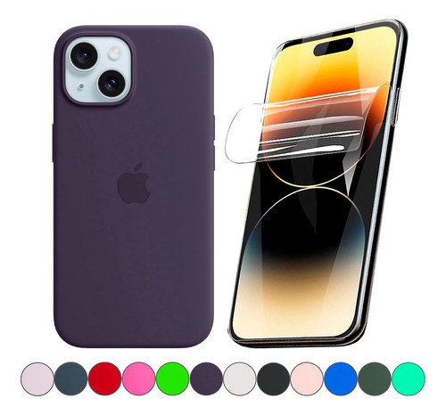 Estuche Protector Silicona Para iPhone 15 Plus + Hidrogel