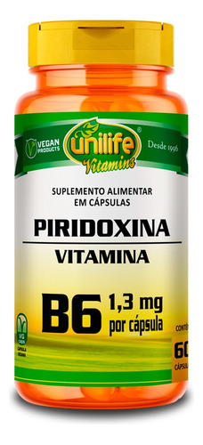 Vitamina B6 Piridoxina Com 60 Cápsulas Unilife Sabor Sem sabor