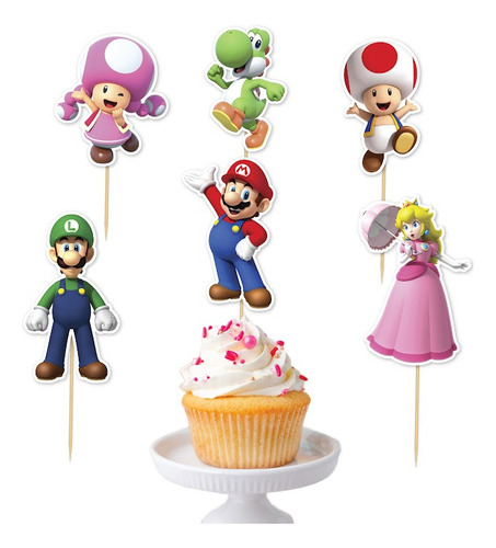 Topper Cupcake Copetin Pinchos Cumpleaños Mario Bros