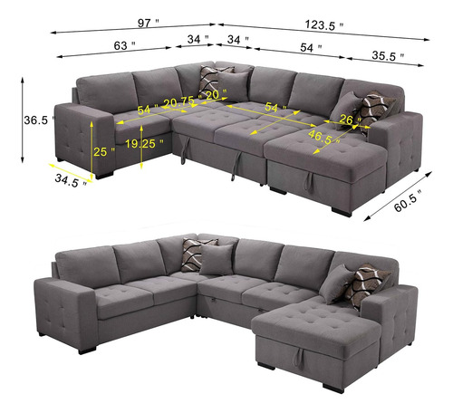 Sofa Cama Modular C/divan Forma En U 6 Plazas Thsuper Beige